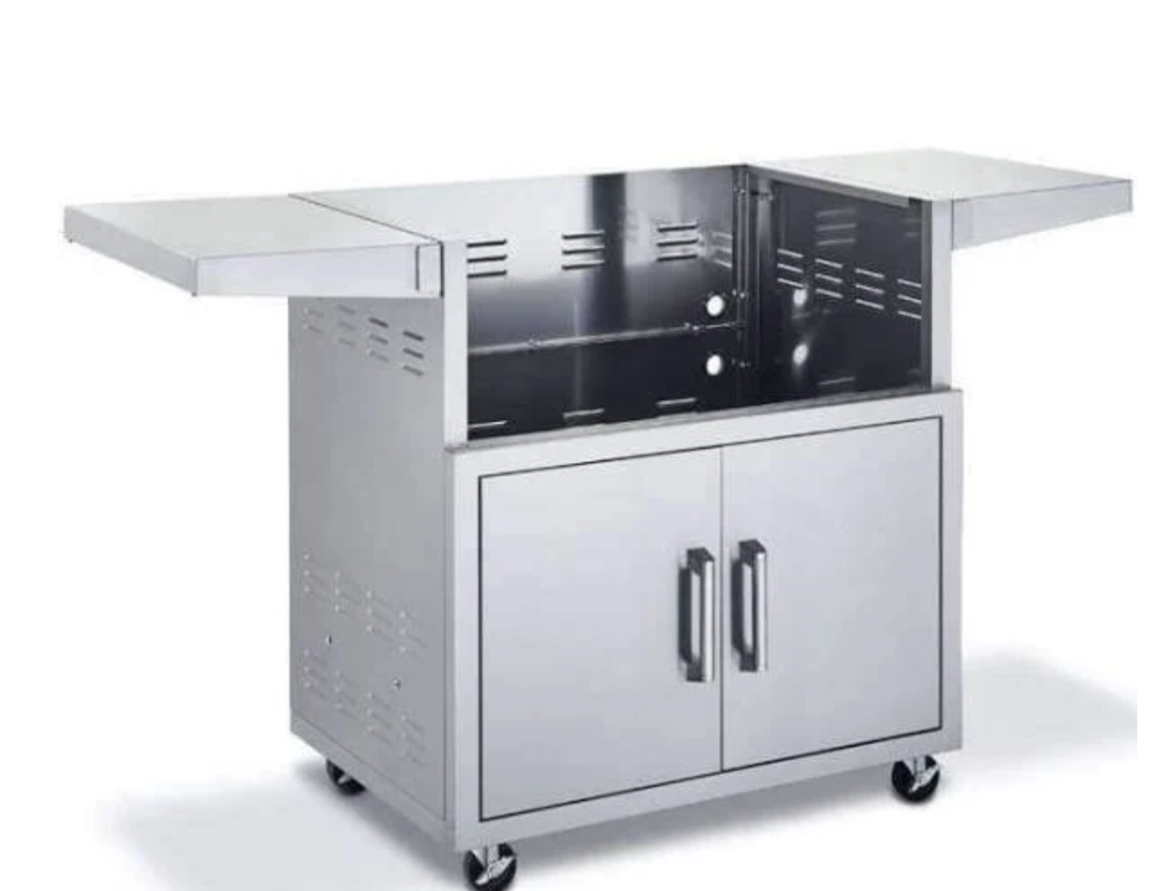 Broilmaster Stainless Steel Cart for 34-in. Grill with 2 Doors and Fold-Down Side Shelves BSACT34