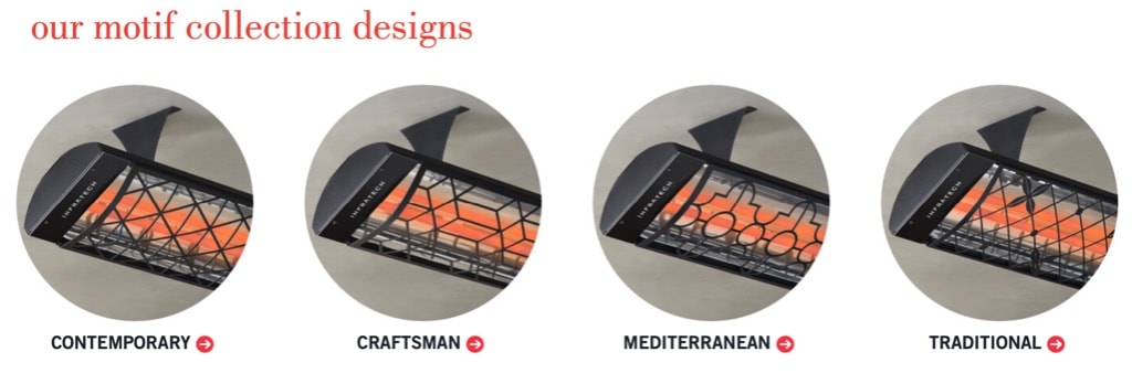 Infratech Motif Collection designs: Contemporary, Craftsman, Mediterranean, and Traditional decorative fascia options