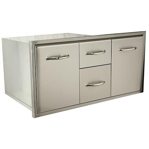 Luxor Medallion 42" Party Storage Combo W/ Double Drawers Storage And Trash Pull Out -AHT-M-COMBO42