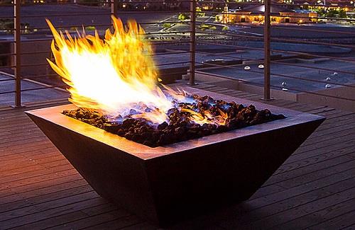 HPC 40" Sedona Square Hammered Complete Copper Fire Bowl Electronic Fire Pit Insert -SEDO40-EI/24VAC