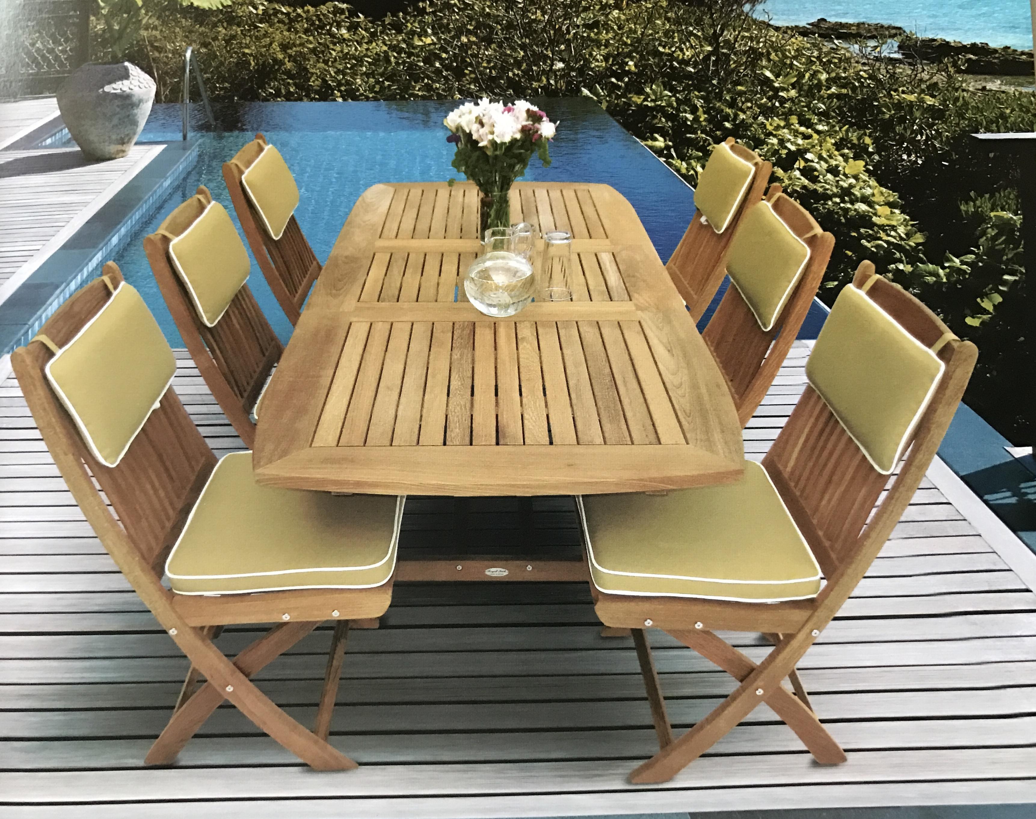 ROYAL TEAK COLLECTION 60"/78" Family Rectangular Extension Table & 6 Sailor Side Chairs (FER6 + SFCWA + CUM)