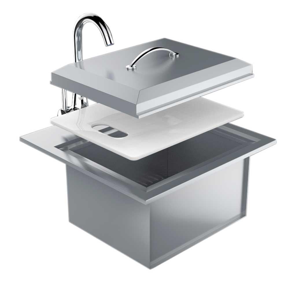SUNSTONE Premium Drop In Sink W/ Hot/Cold water Faucet & Cutting Board #B-PS21