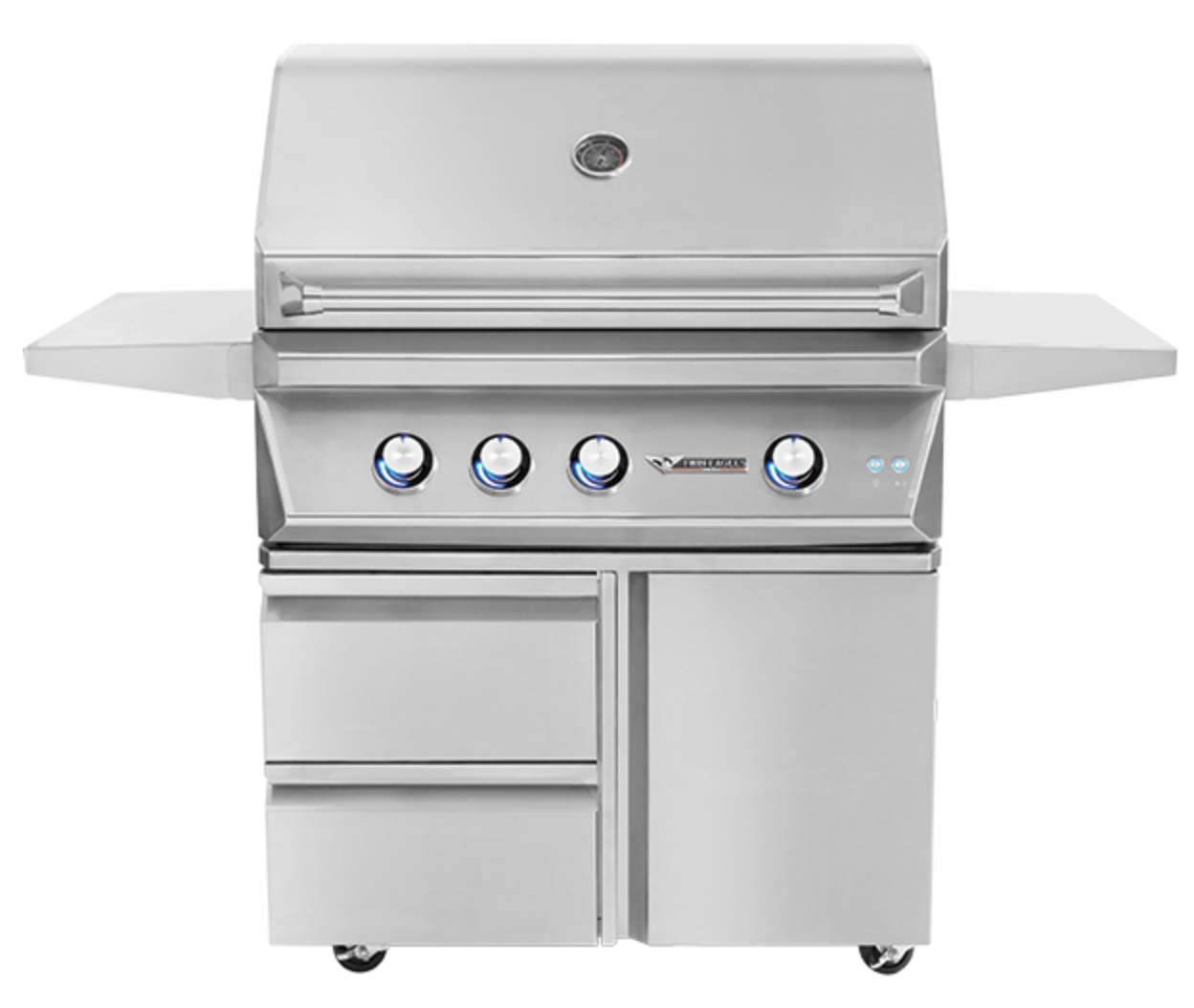 Twin Eagles 36" Gas Grill With Rotisserie and AND SEAR ZONE ON Deluxe Base with drawers and door TEBQ36RS-C & TEGB6SD-B