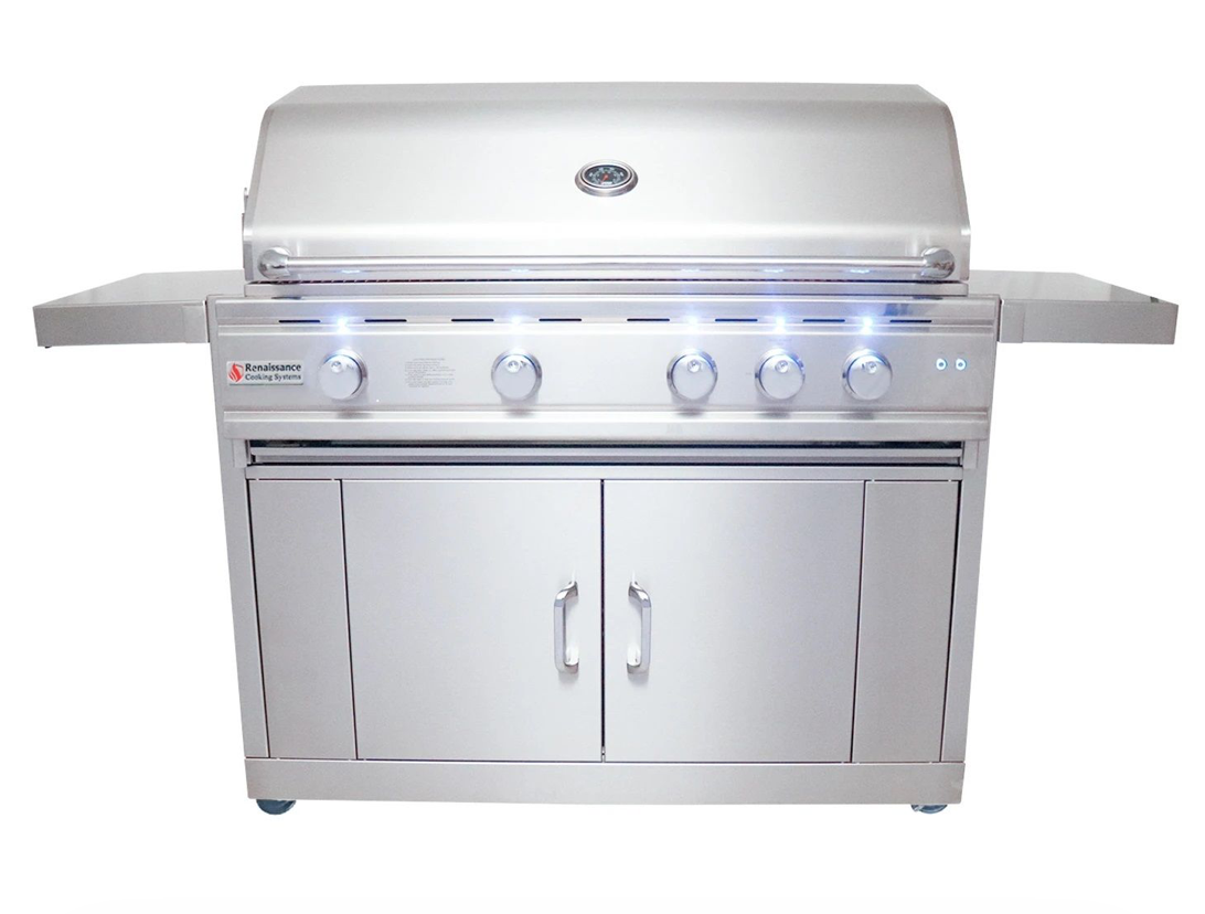 RCS CUTLASS PRO SERIES 42" STAINLESS STEEL GRILL ON CART WITH BLUE LED LIGHTS  - RON42B + RONJC