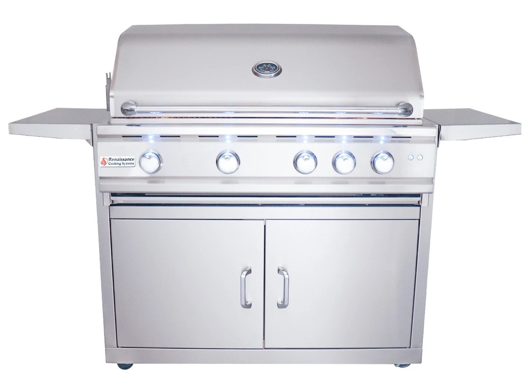 RCS CUTLASS PRO SERIES 38" STAINLESS STEEL GRILL ON CART WITH BLUE LED LIGHTS  - RON38B + RONKC