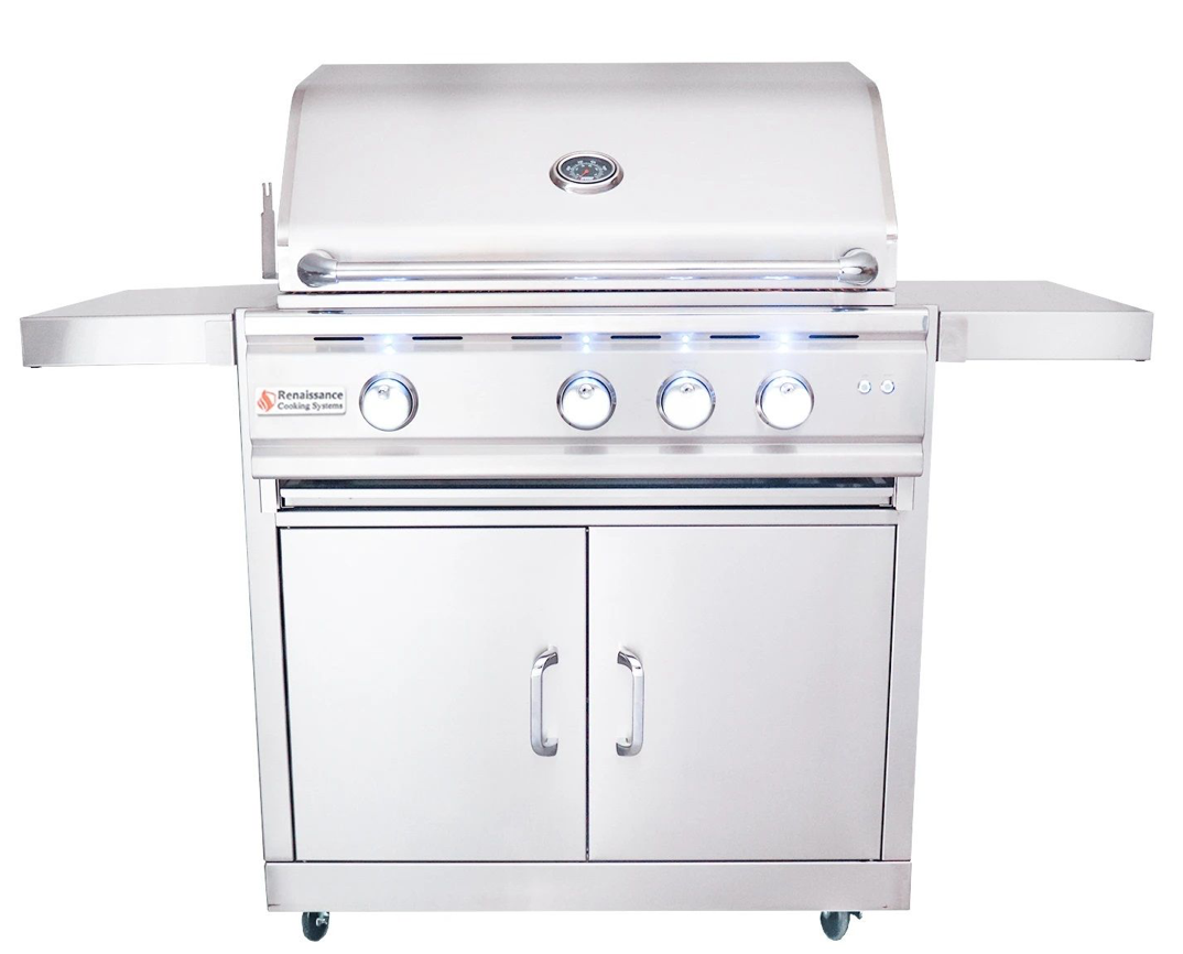 RCS CUTLASS PRO SERIES 30" STAINLESS STEEL GRILL ON CART WITH BLUE LED LIGHTS  - RON30B + RONMC