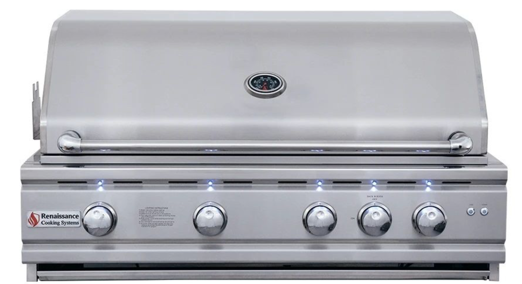 RCS 38" Cutlass Pro Grill w/Rear Burner, Briquette Trays & Blue LED Lights- RON38B