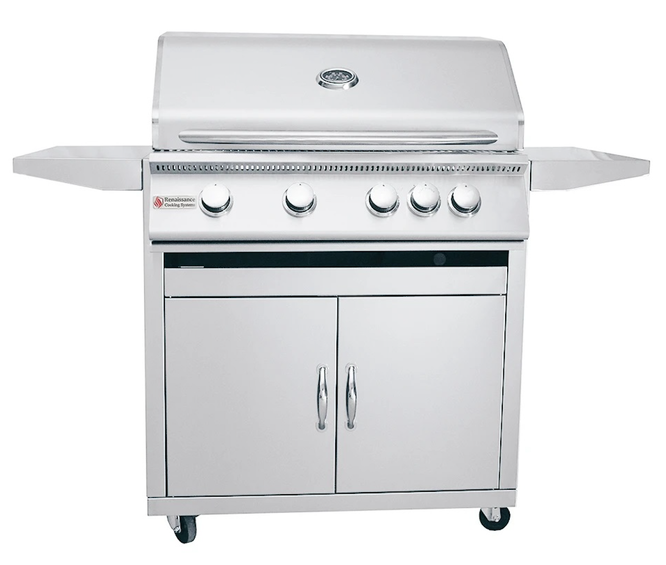 RCS PREMIER SERIES 32" STAINLESS STEEL GRILL ON CART WITH REAR BURNER AND  BLUE LED LIGHTS -  RJC32AL +RJCMC
