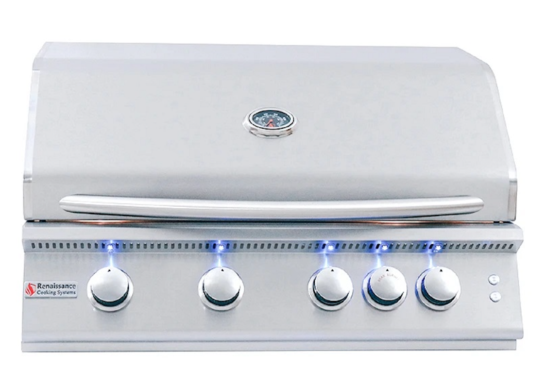 RCS PREMIER SERIES 32" STAINLESS STEEL BUILT IN GRILL WITH REAR BURNER AND BLUE LED LIGHTS- RJC32AL