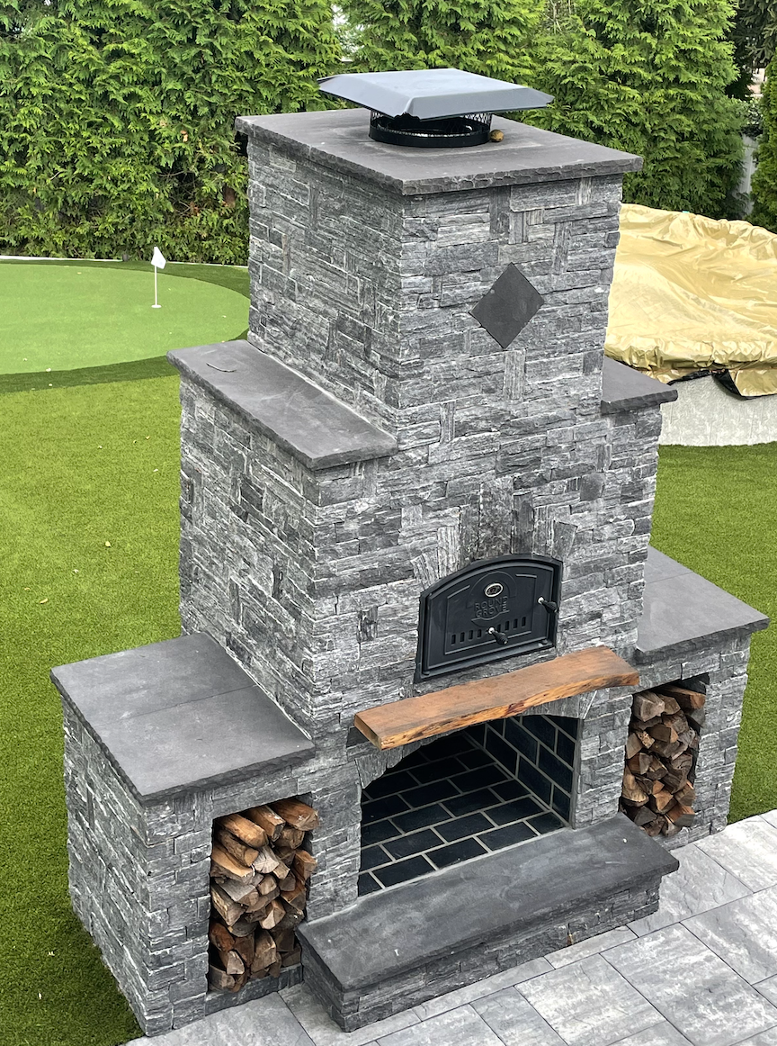 Round Grove Fiesta Mezzo Fireplace and Oven Combo with Wood Boxes-  Square Style 103” Wide X 120” Tall (READY TO FINISH)